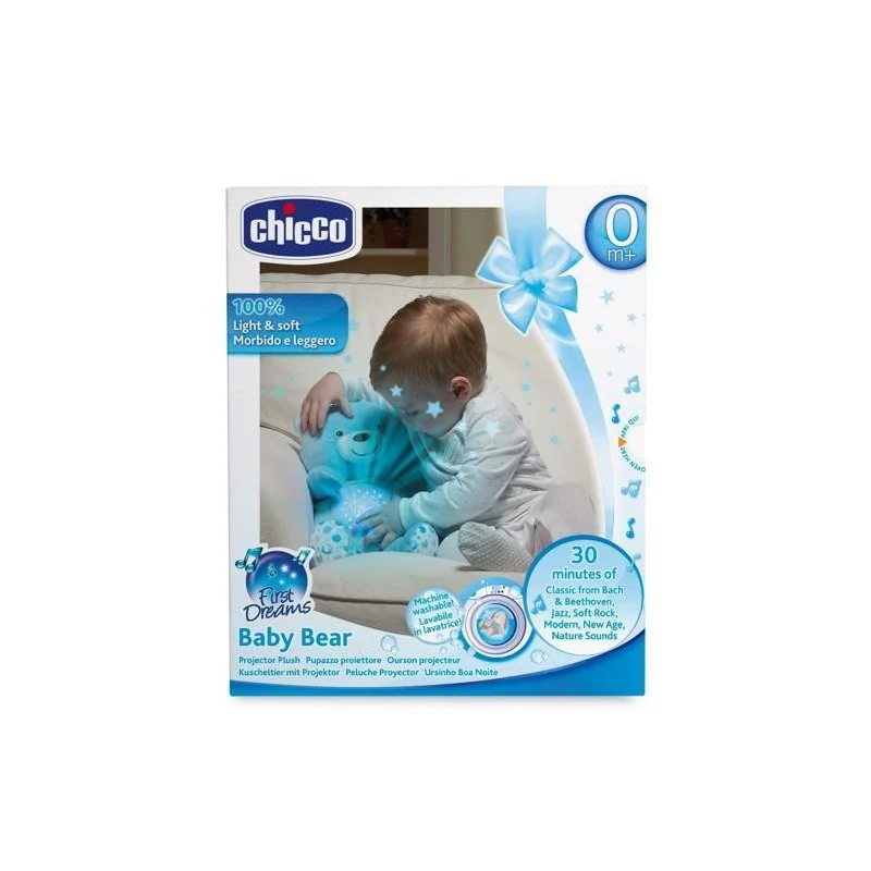 Medvedík uspávačik s projektorom a hudbou Baby Bear First Dreams - modrá 0m+