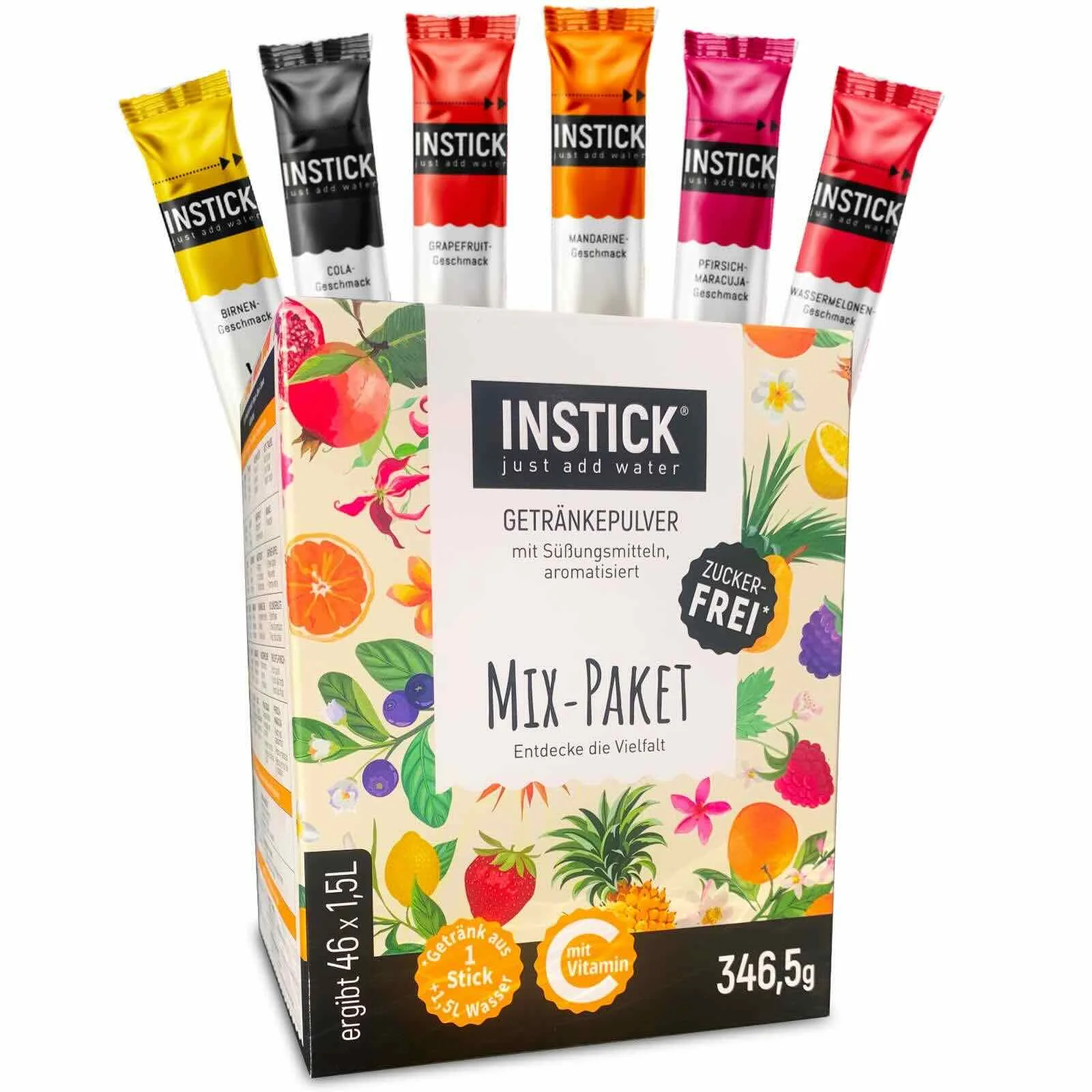 Mix big paket mix ovocných príchutí bez cukru 46 stickov na prípravu 69-115 lit nápoja bez cukru s vitamínom C