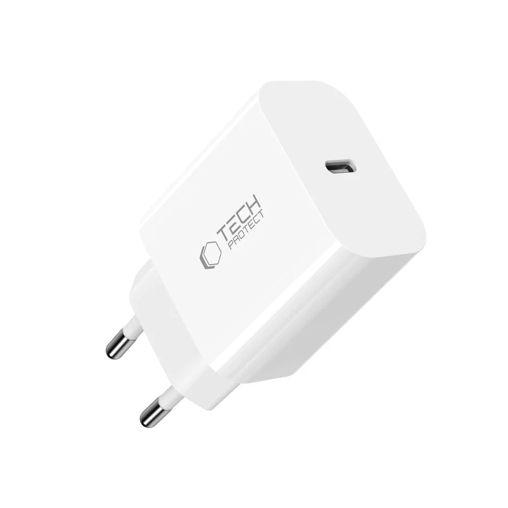 Tech-Protect NC20W sieťová nabíjačka USB-C PD 20W + kábel USB-C / Lightning, biela tning, biela