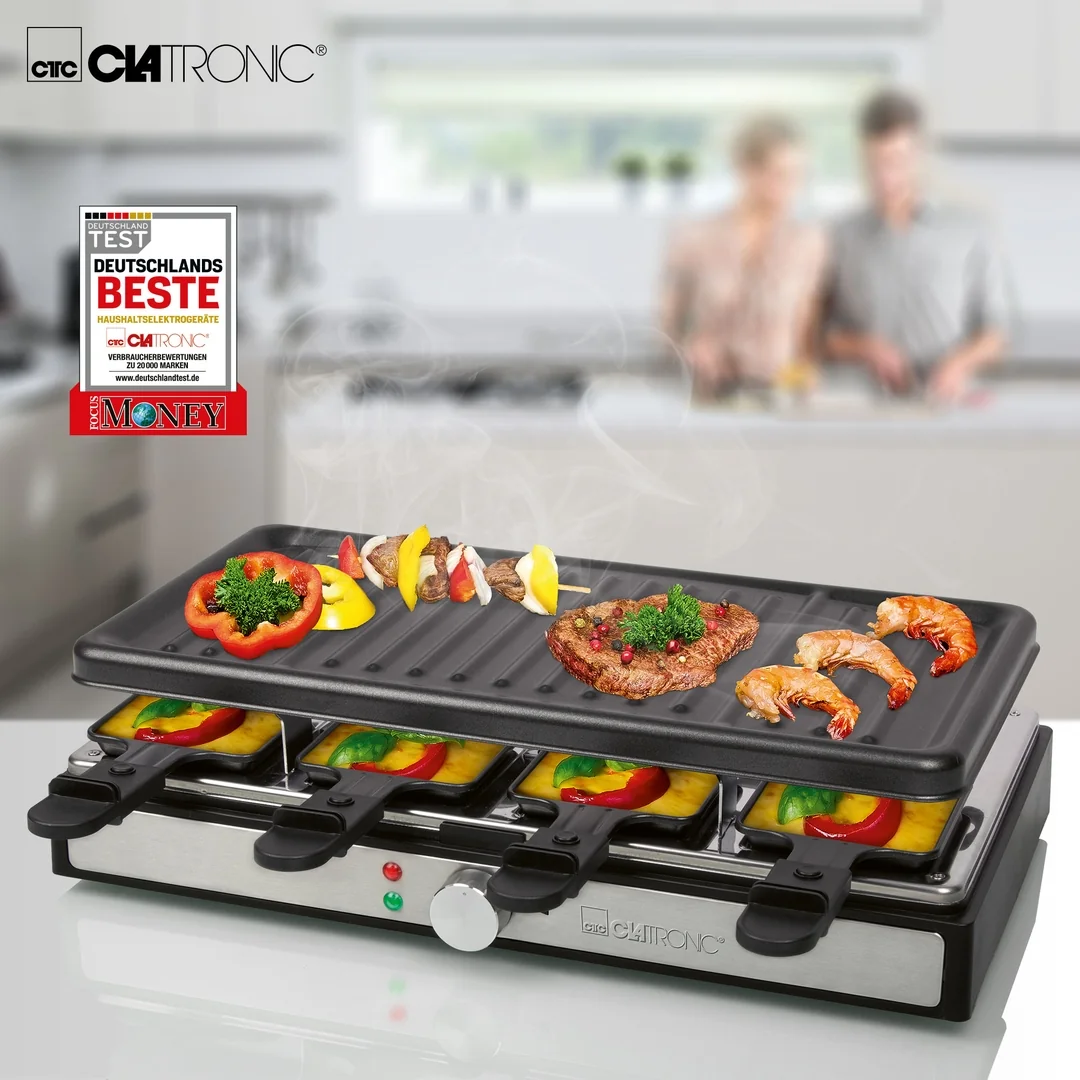 Clatronic RG 3757 raclette gril, 8 panvičiek, 1400 W