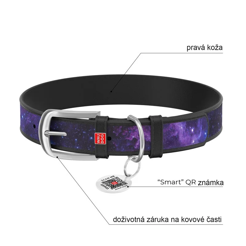 Kožený obojok so vzorom NASA 21 čierny, Obvod krku: 19-25 cm, širka: 9 mm