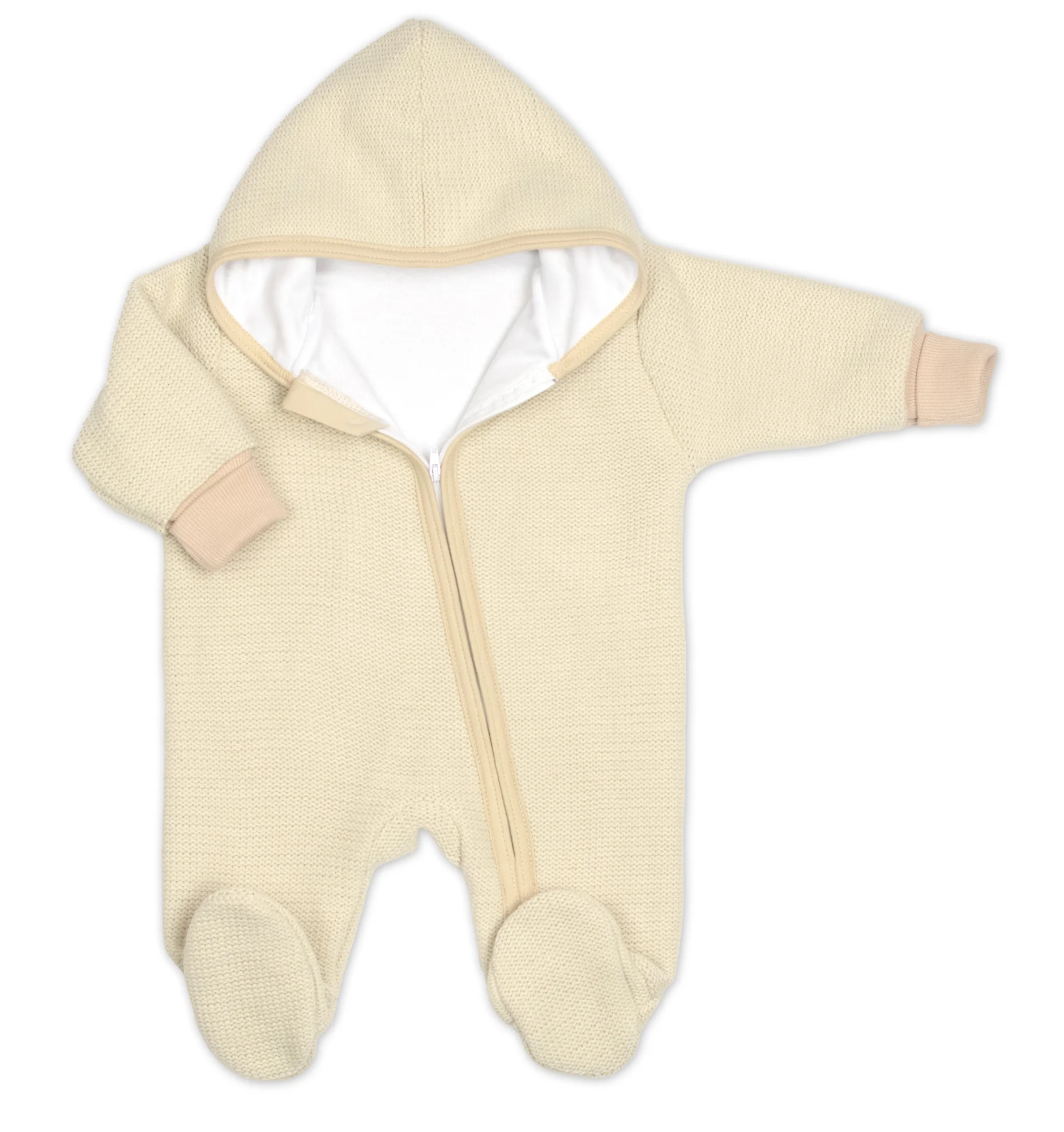 Pletený overal s kapucňou, CUTE - béžová, veľ. 68