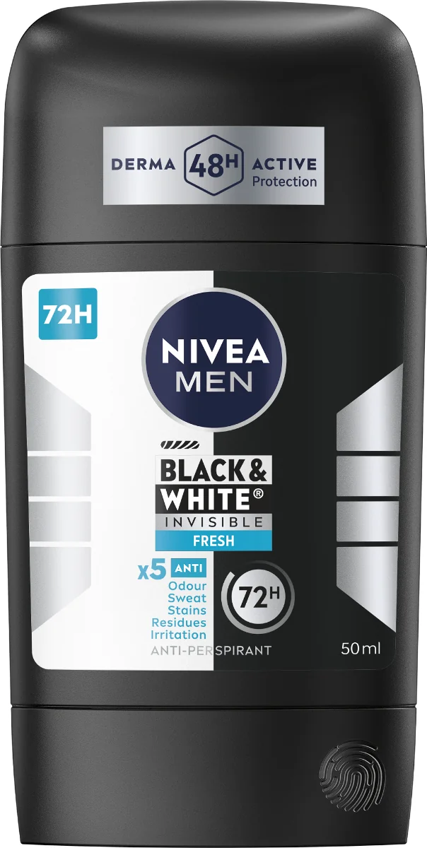 Nivea Men Tuhý AP B&W Invisible Fresh 1×50 ml, tuhý antiperspirant