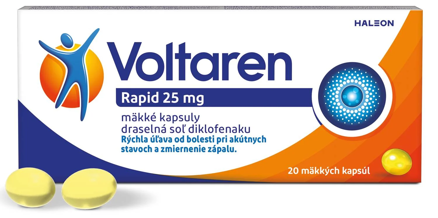 Voltaren Rapid 25 mg mäkké kapsuly 1x20 cps, rýchla uľava od bolesti s protizápalovým účinkom