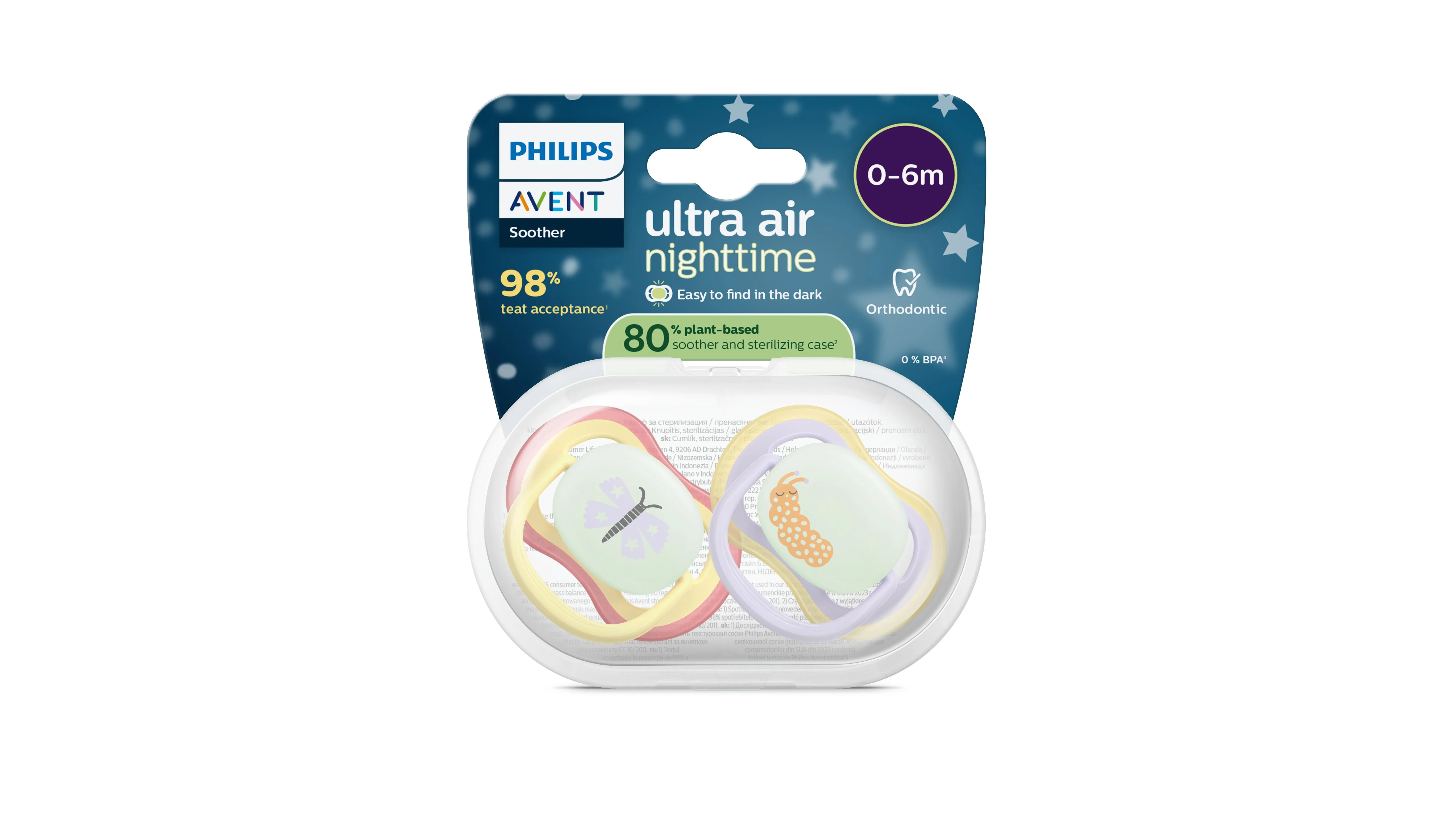 Philips AVENT - Cumlík Ultra air s obrázkom SCF376/25, nočný 0-6 m, dievča 2 ks
