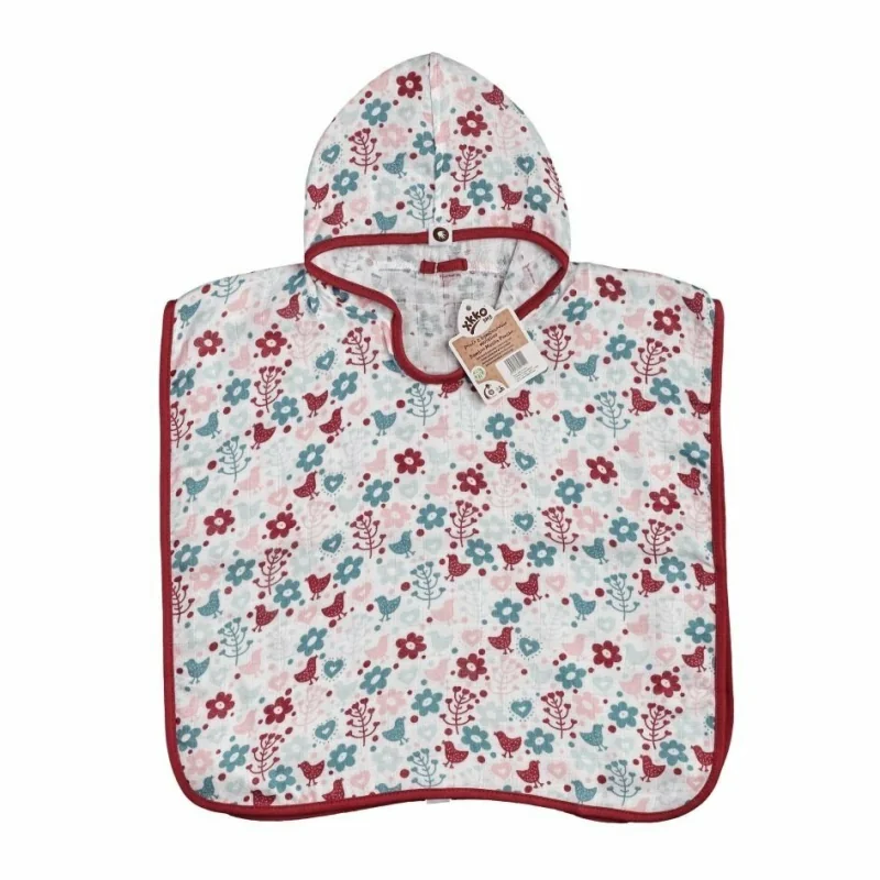 XKKO BMB bambusové pončo s kapucňou Flowers & Birds Girls, veľ. 1 (1–2 r.)