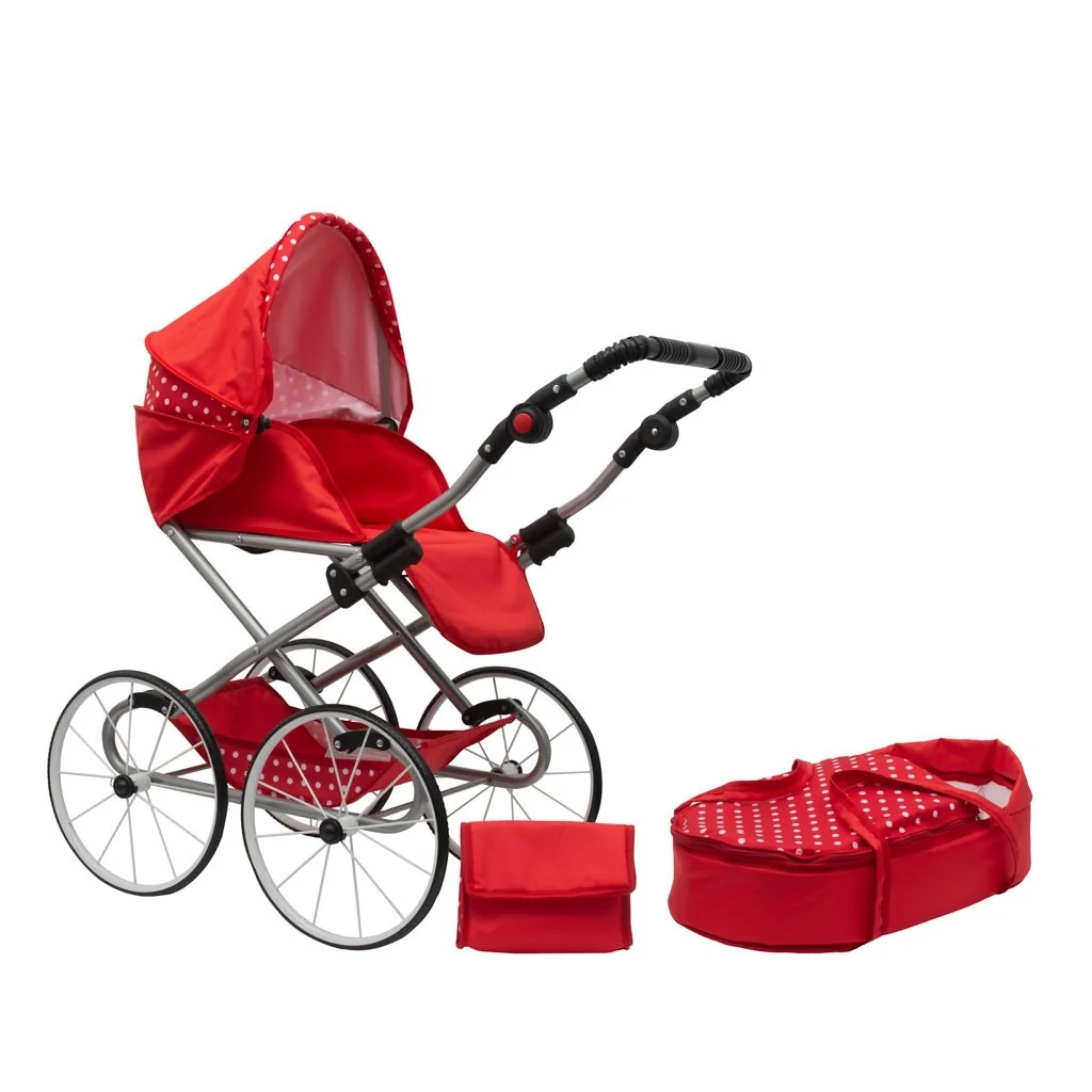 Detský Retro kočík pre bábiky 2v1 New Baby Magdalena červený s