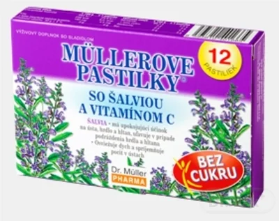 MÜLLEROVE PASTILKY SO ŠALVIOU A VIT. C 1×12 ks, výživový doplnok