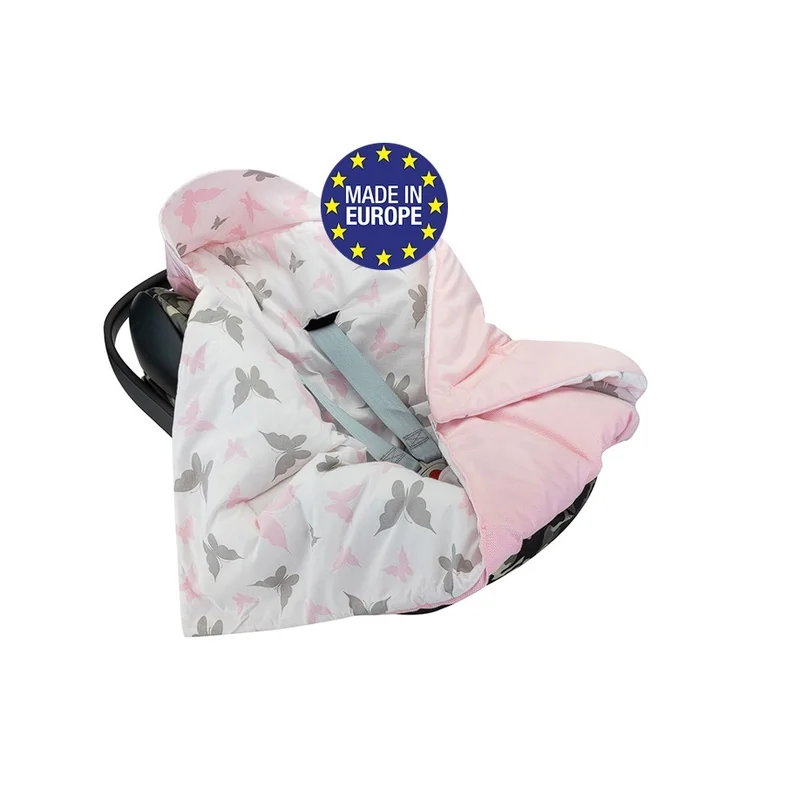 Bomimi deka do autosedačky VELVET obojstranná, motýle, ružová
