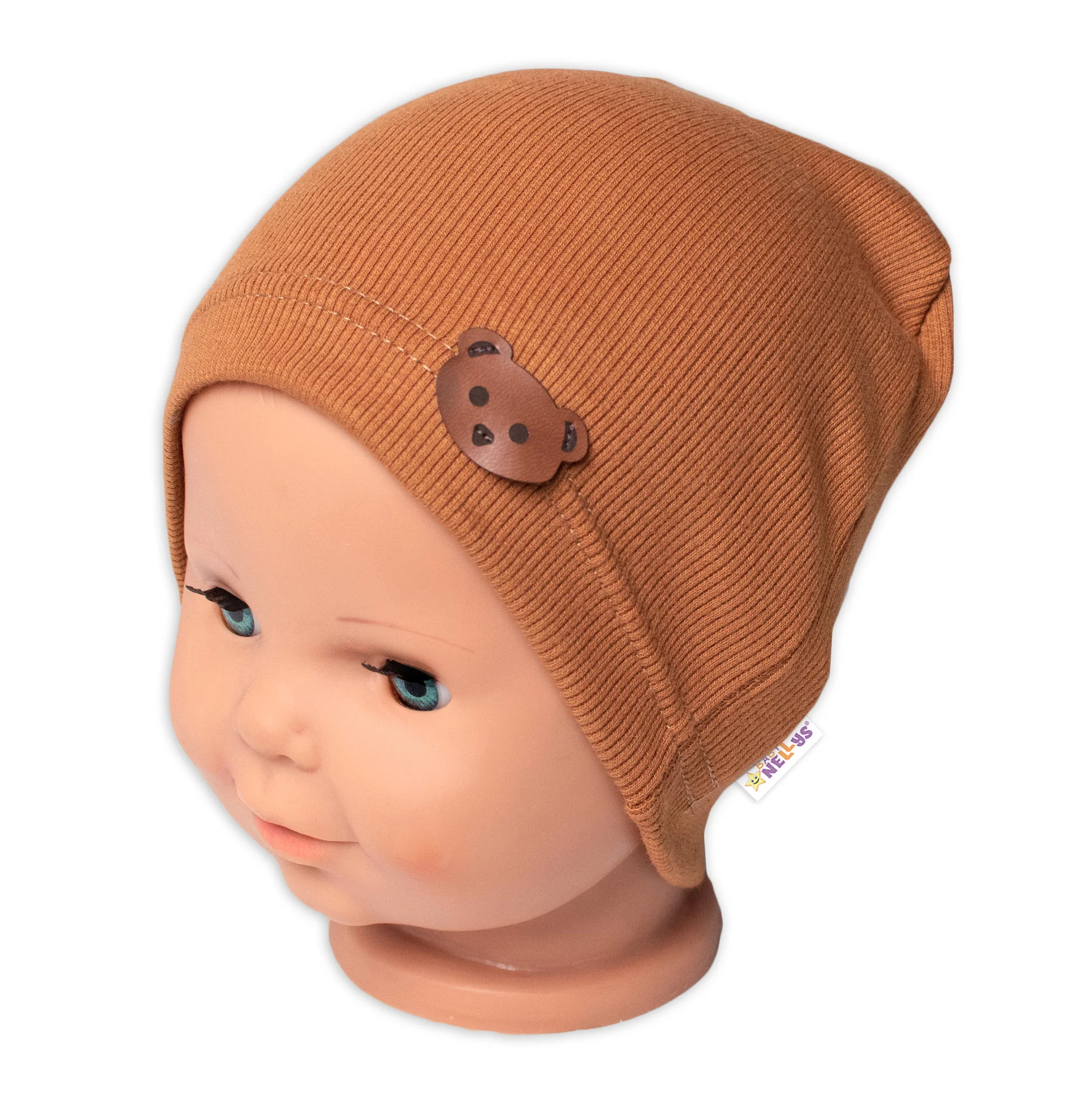 Baby Nellys Rebrovaná čiapka Macko - hnedá, veľ. 92/98