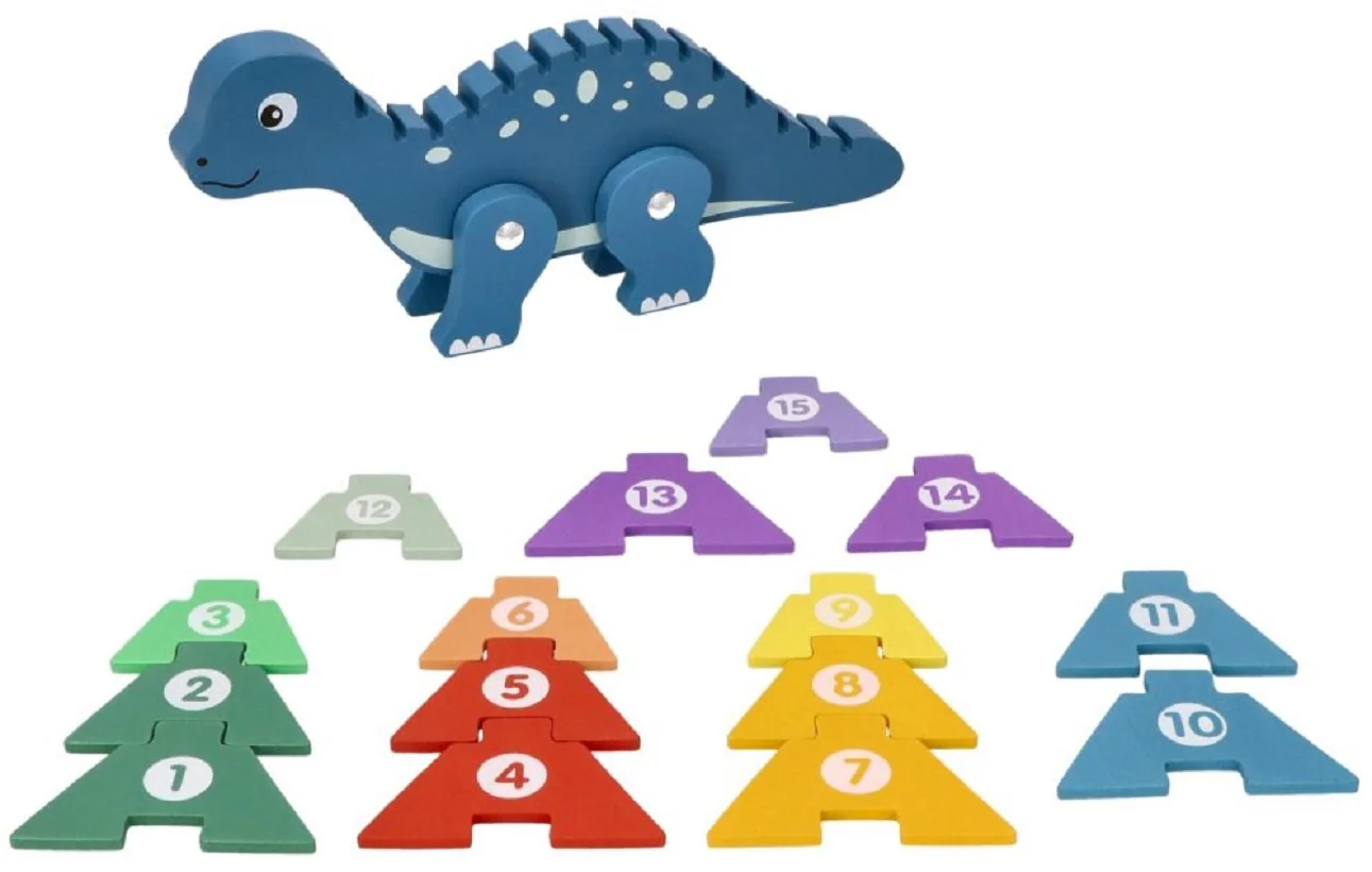 Edukačná hračka puzzle s číslami, Dinosaurus - modrý
