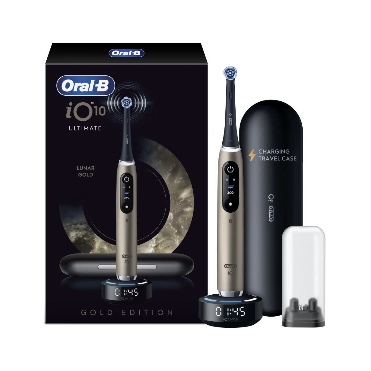 Oral-B iO10 elektrická zubná kefka Lunar Gold, 1 kefková hlava + 1 nabíjacie cestovné puzdro 1 set