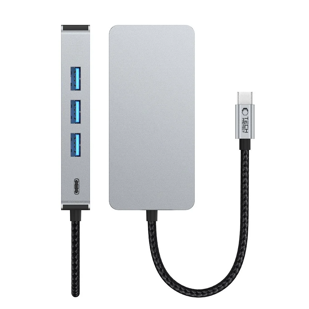 Tech-Protect HB05 HUB adaptér USB-C - 3x USB / HDMI 4K / SD / TF / USB-C 100W / RJ45, šedý -C 100W / RJ45, šedý