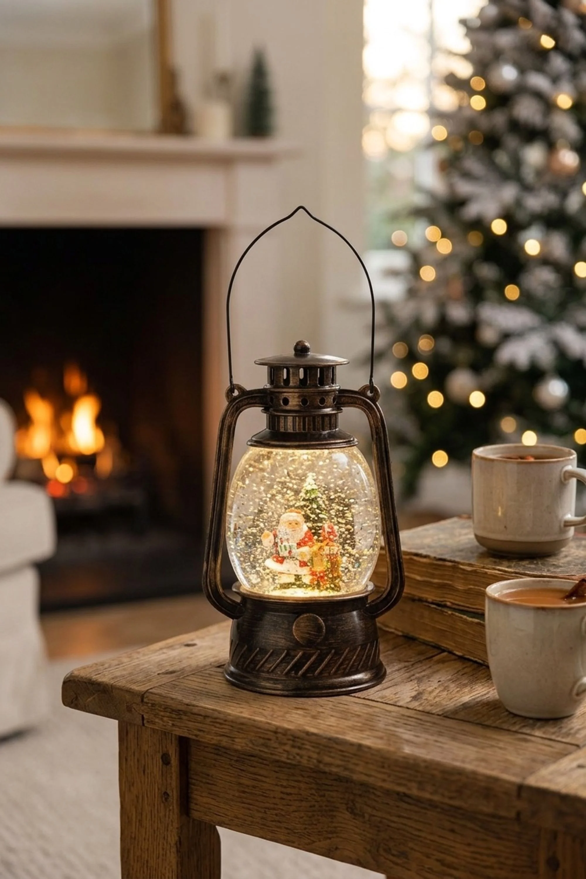 MagicHome vianočný LED lampáš Santa, 1 ks Plast, čierny, 1 LED teplá biela, 12x10x20.5 cm, 3xAA