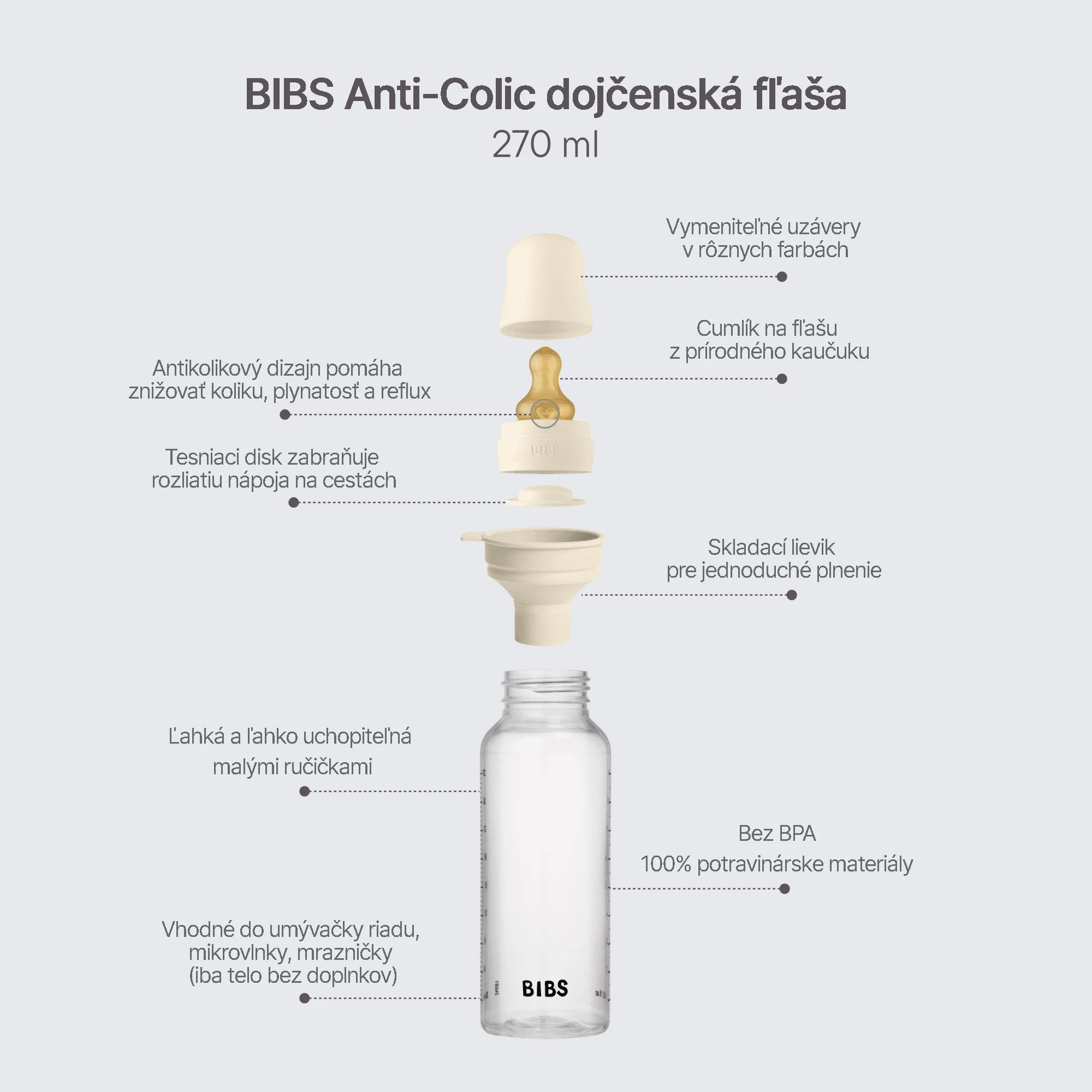 BIBS antikoliková fľaša s kaučukovým cumlíkom 270ml - Blush