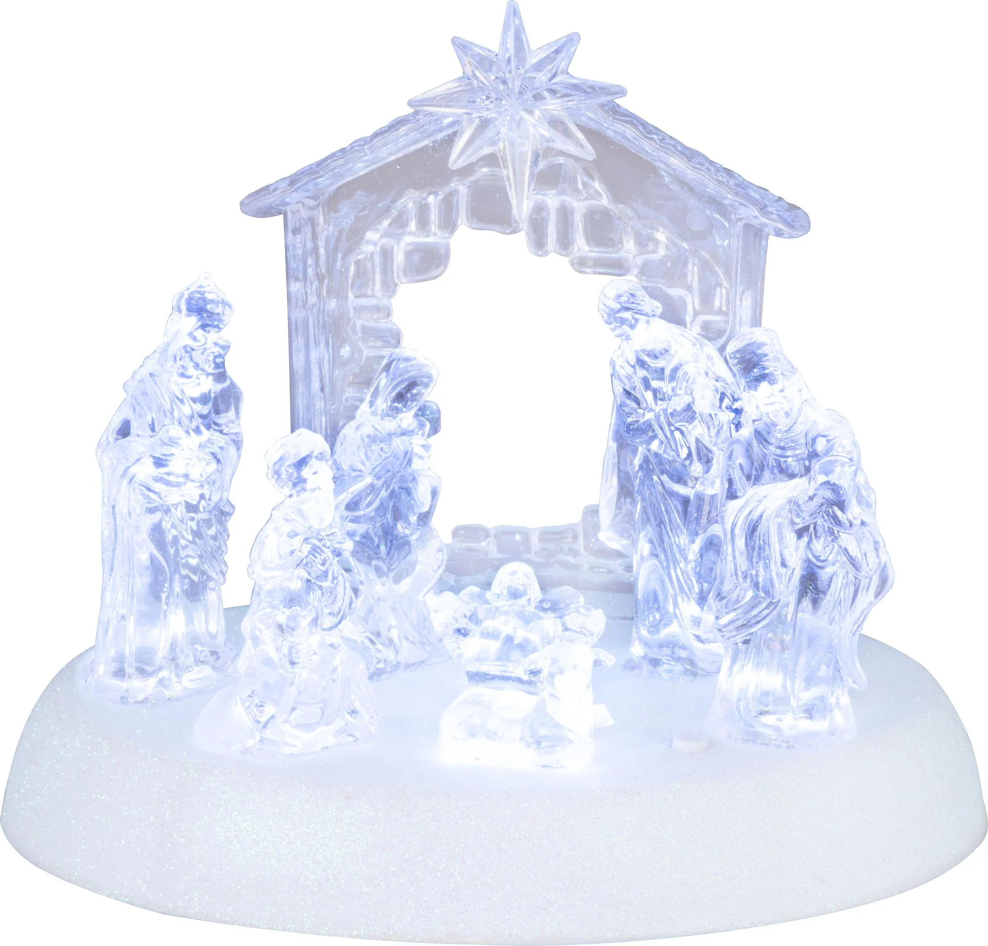 MagicHome vianočný LED betlehem, 1 ks 7 LED, 3xAAA, akryl, melódie, 19,5x14x17,5 cm