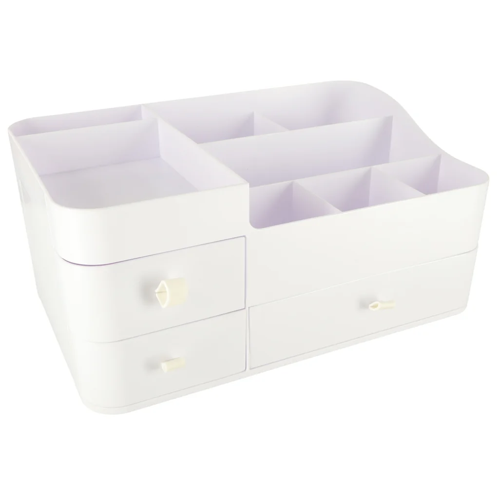Organizér na kozmetiku a šperky so zásuvkami – biely, 34 × 22 × 15 cm