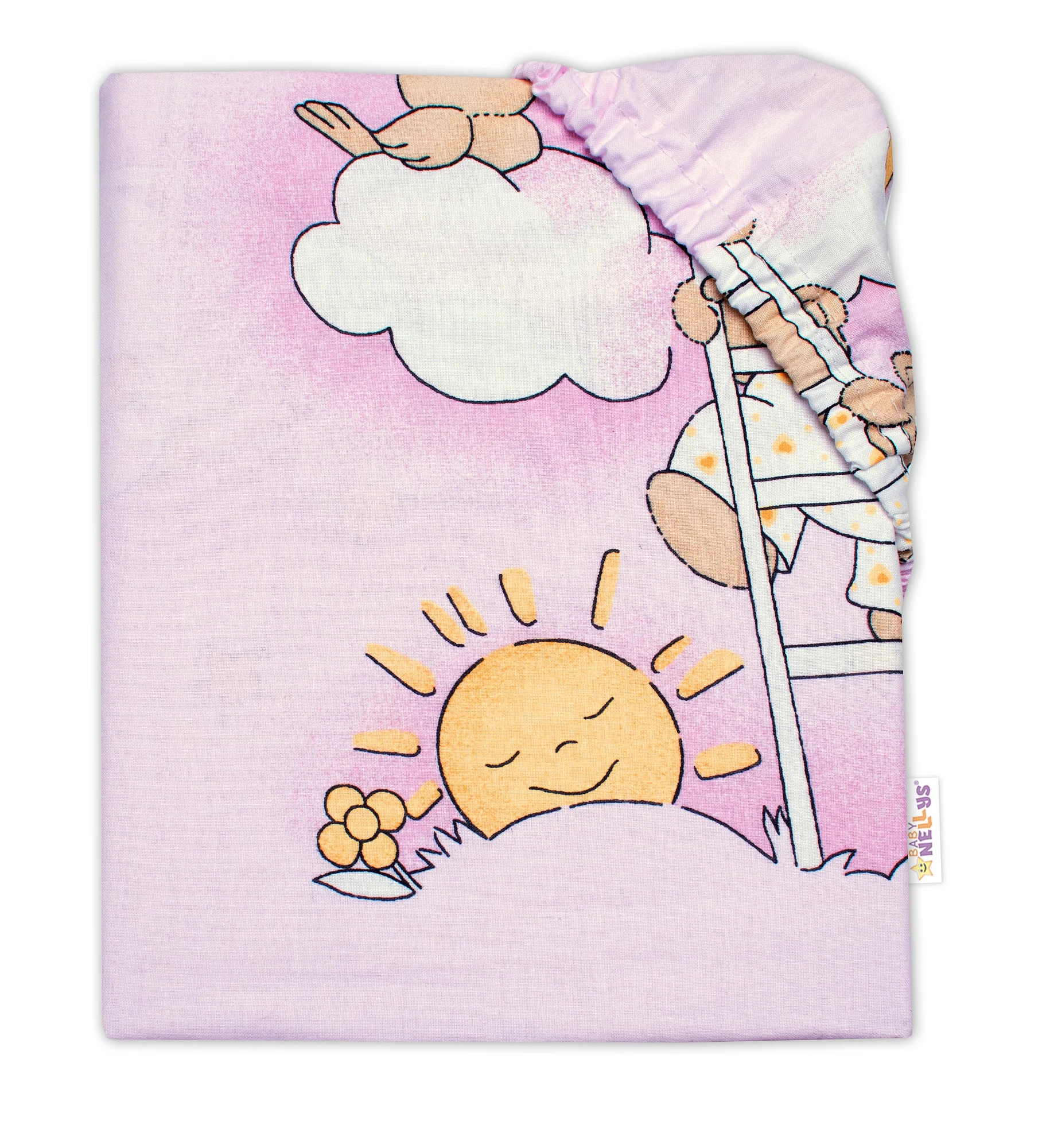 Prestieradlo do postieľky 140x70cm,bavlna Premium, Medvedík na rebríku, ružové