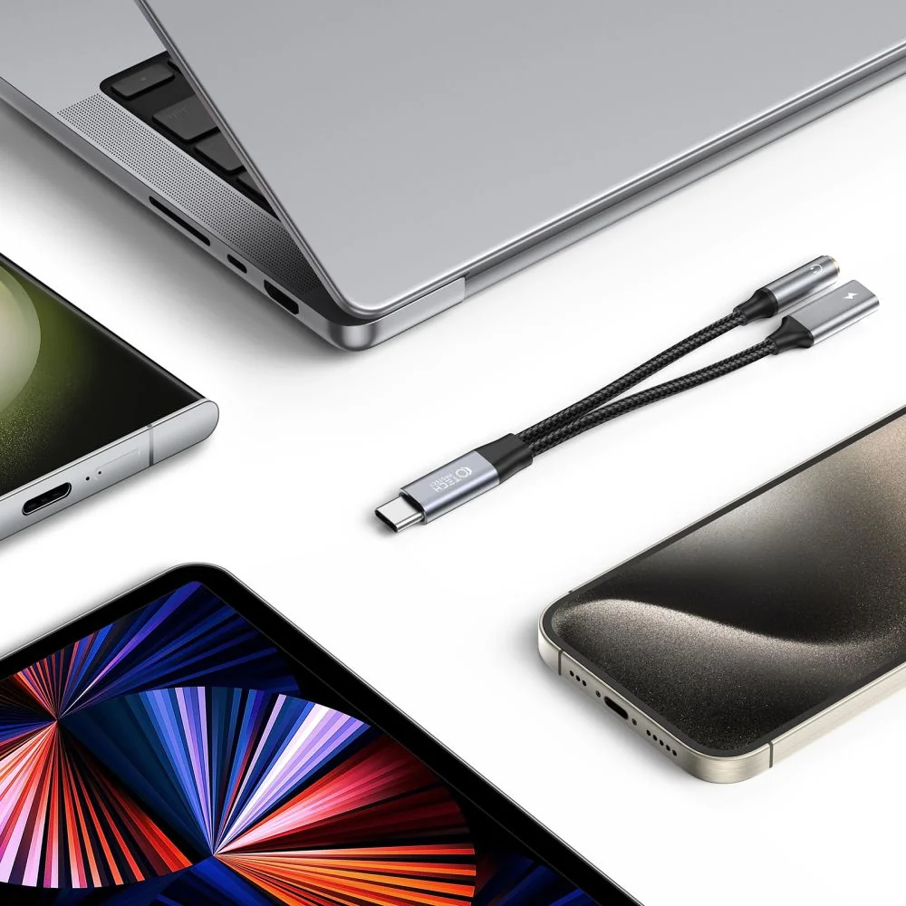 Tech-Protect Ultraboost adaptér USB-C - USB-C / 3.5mm jack 60W 6A PD, čierny čierny