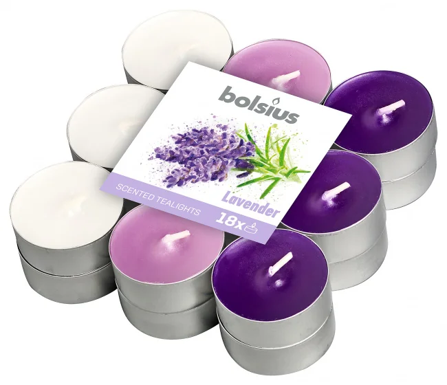 Bolsius Čajové 18ks Lavender trojfarebné, vonné sviečky 1×18 ks, vonná sviečka