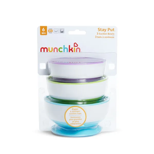 Munchkin misky s prísavkami, modrá/zelená/fialová 1×3 ks, miska s prísavkami