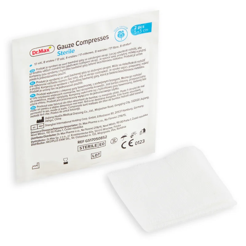 Dr. Max Gauze Compresses Sterile 2×1 ks, sterilné gázové kompresy 5 × 5 cm