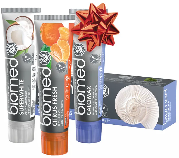 Biomed Vianočný balíček Trio Superwhite & Citrus Fresh & Calcimax zubné pasty