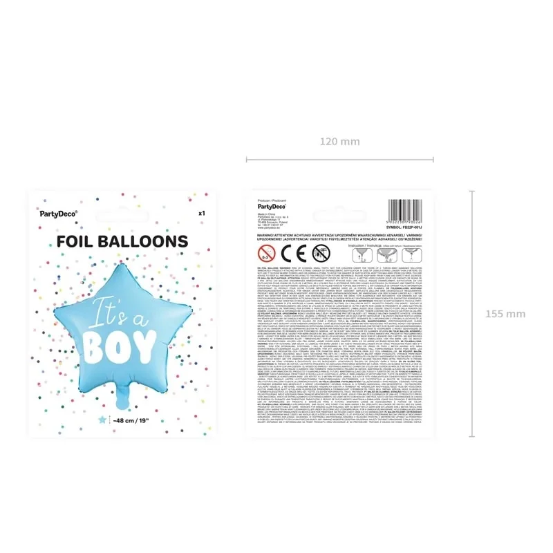 Fóliový balónik hviezda 48 cm „Je to chlapec“ – modrý baby shower balón 