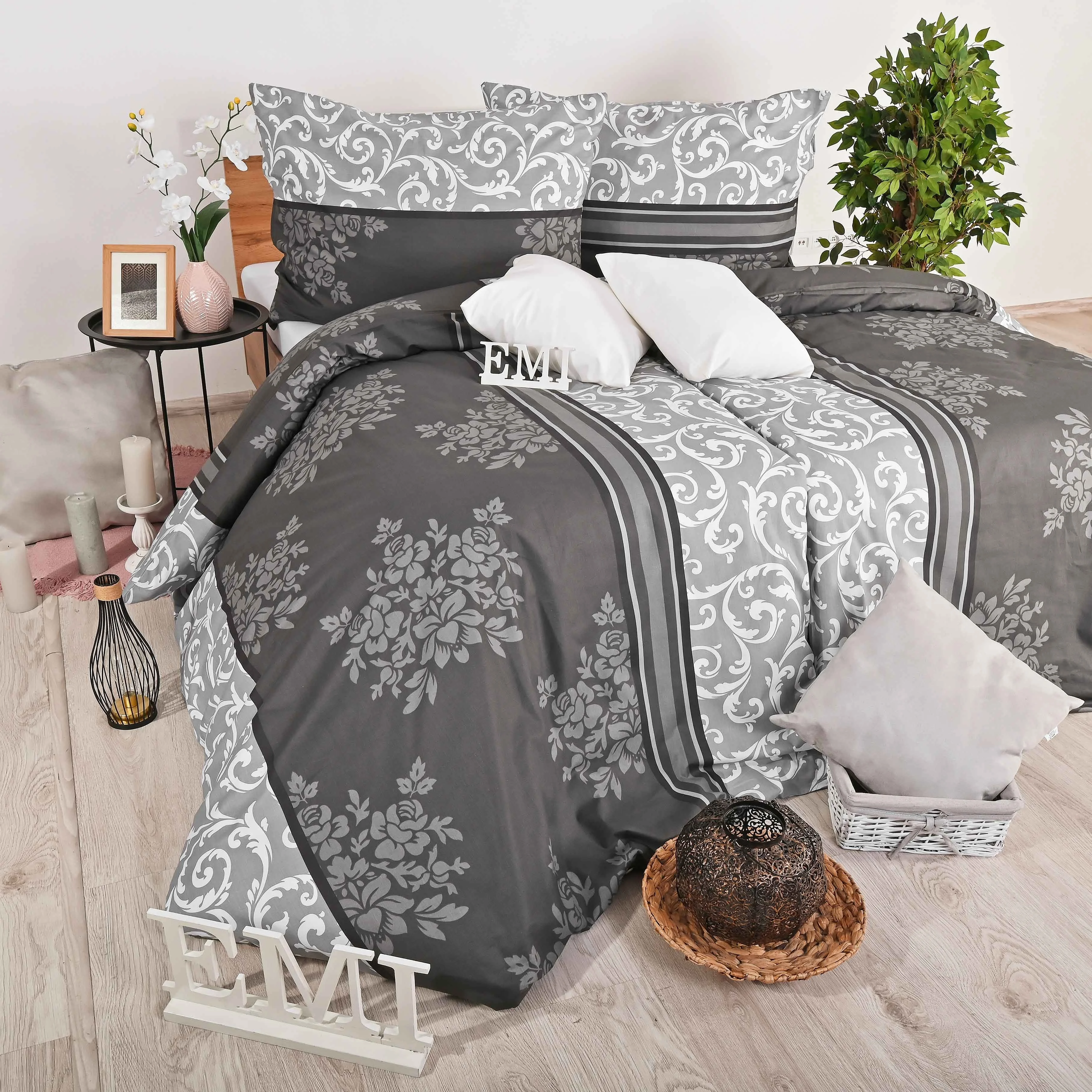 Obliečky bavlnené Natura sivé EMI Štandardný set jednolôžko obsahuje 1x 140x200 + 1x 70x90