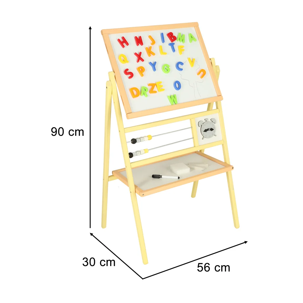 Drevená tabuľa 2v1 s počítadlom a hodinami – 30 × 56 × 90 cm