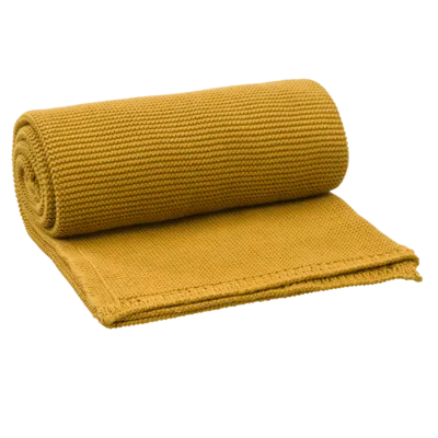FRESK  Pletená bavlnená deka 80  x 120 cm Mustard 1×1 ks, pletená bavlnená deka