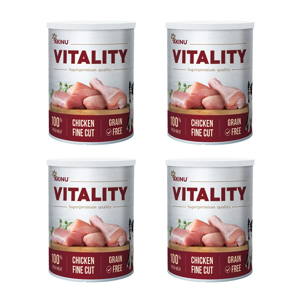Akinu VITALITY Kuracie mäso jemne krájané v konzerve pre psov 4 x 400 g