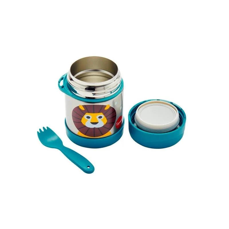 3 SPROUTS - Stainless Steel Termoska na jedlo + vidlička Lion Blue