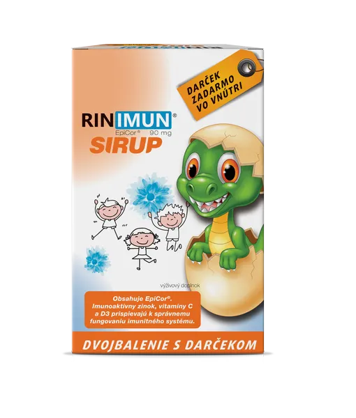 RINIMUN sirup DVOJBALENIE + darček (hračka - vo vode rastúci dinosaurus) 2×120 ml, výživový doplnok