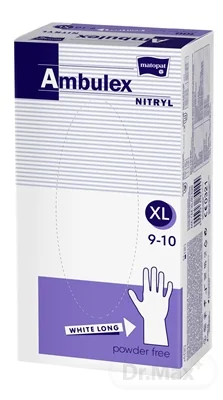 Ambulex rukavice NITRYLOVÉ 1x100 ks, veľ. XL, biele, dlhé, nesterilné, nepúdrované