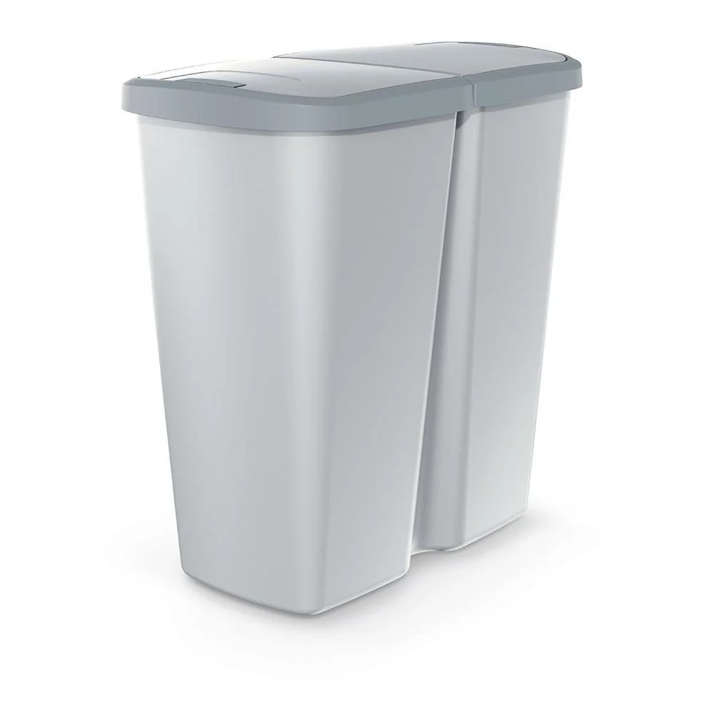Odpadkový kôš Prosperplast COMPACTA Q DUO, 45 l popolavá so svetlo šedým vekom NDAB45-429U/427C
