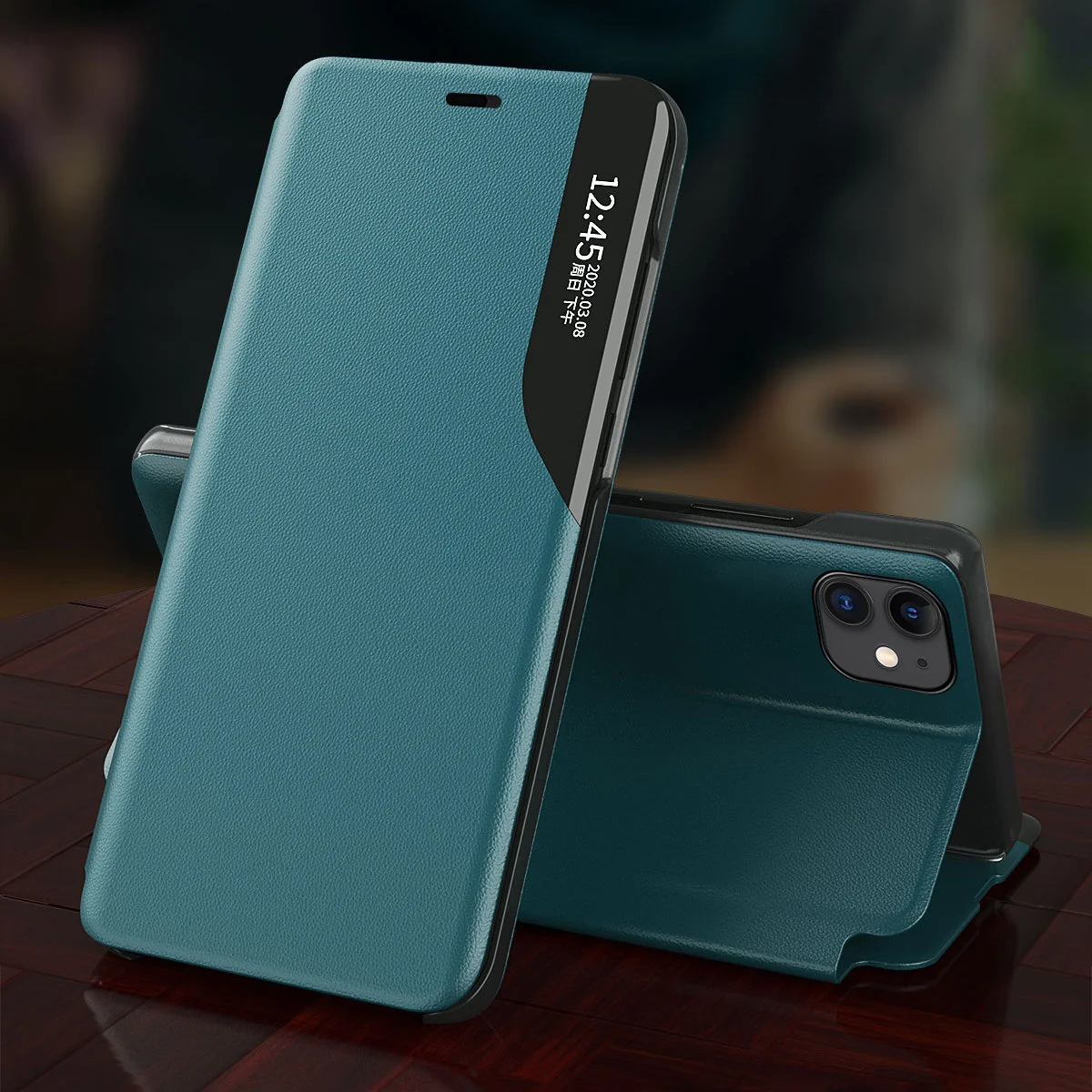 MG Eco Leather View knižkové puzdro na iPhone 13 Pro, oranžové