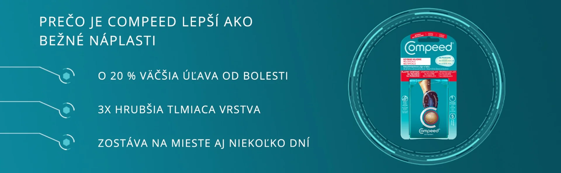 Compeed NÁPLASŤ ŠPORT na pľuzgiere na chodidlách 1×5 ks, gélová náplasť