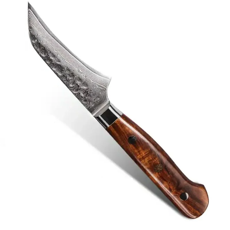 Damaškový kuchynský nôž Mikazuki-Hnedá 73 vrstiev, VG10, 60-62 HRC, Ironwood