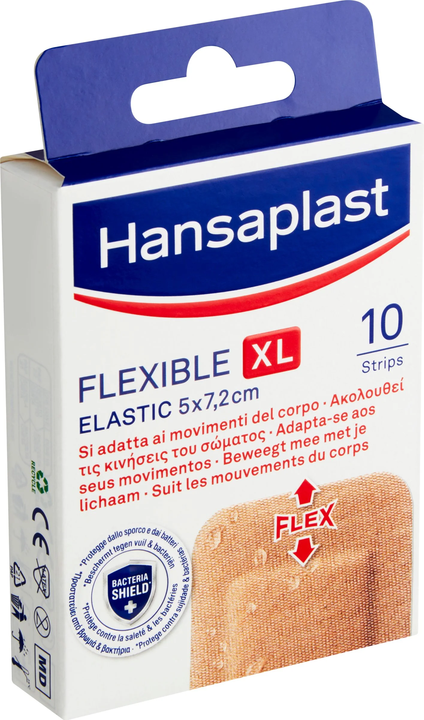 Hansaplast Flexible XL Elastická Náplasť 1×10 ks, vodu odpudzujúce náplasti na prekrytie a ochranu stredných až väčších rán