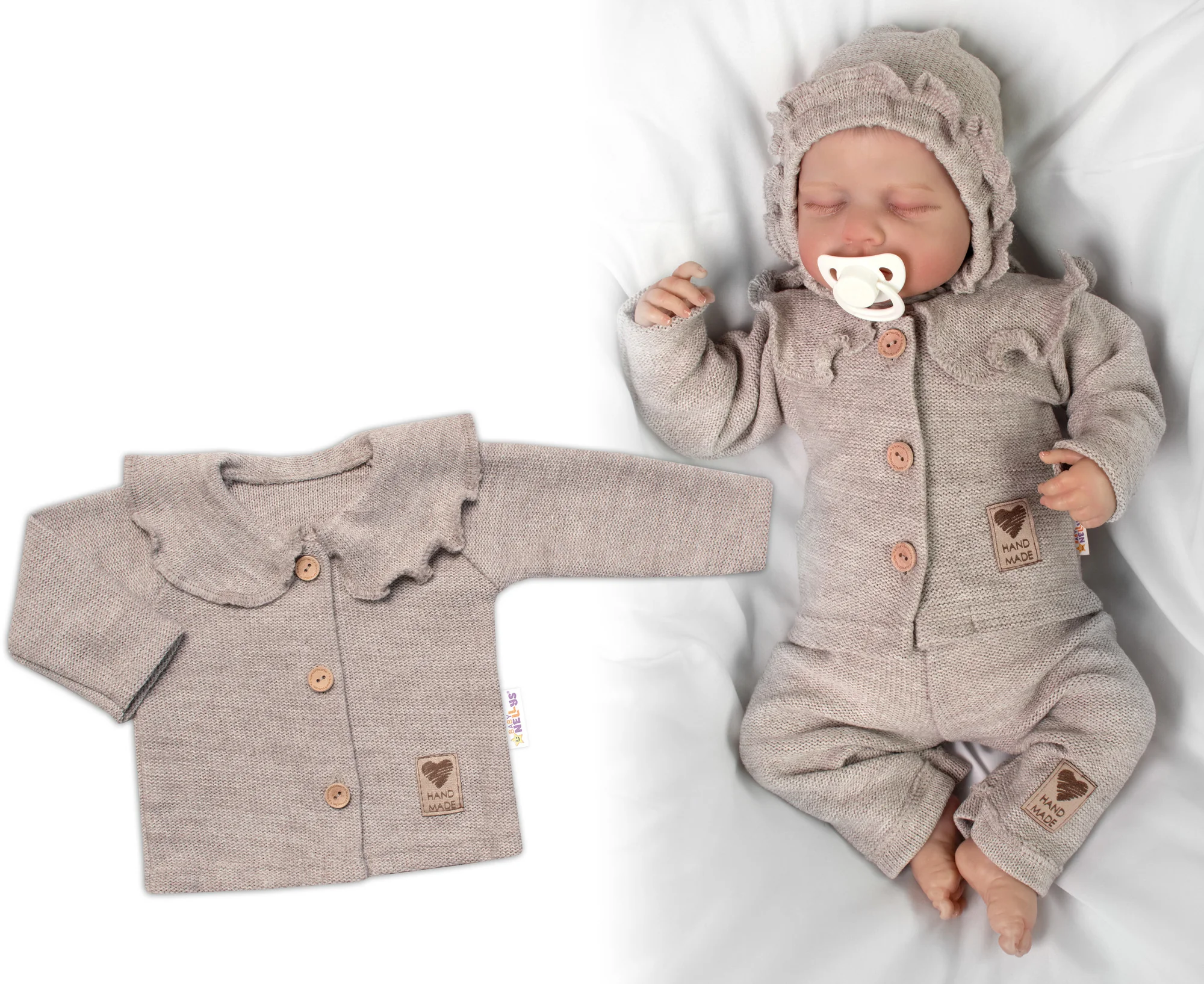 Pletený svetrík s volánikom Girl, Baby Nellys, béžový, veľ. 68