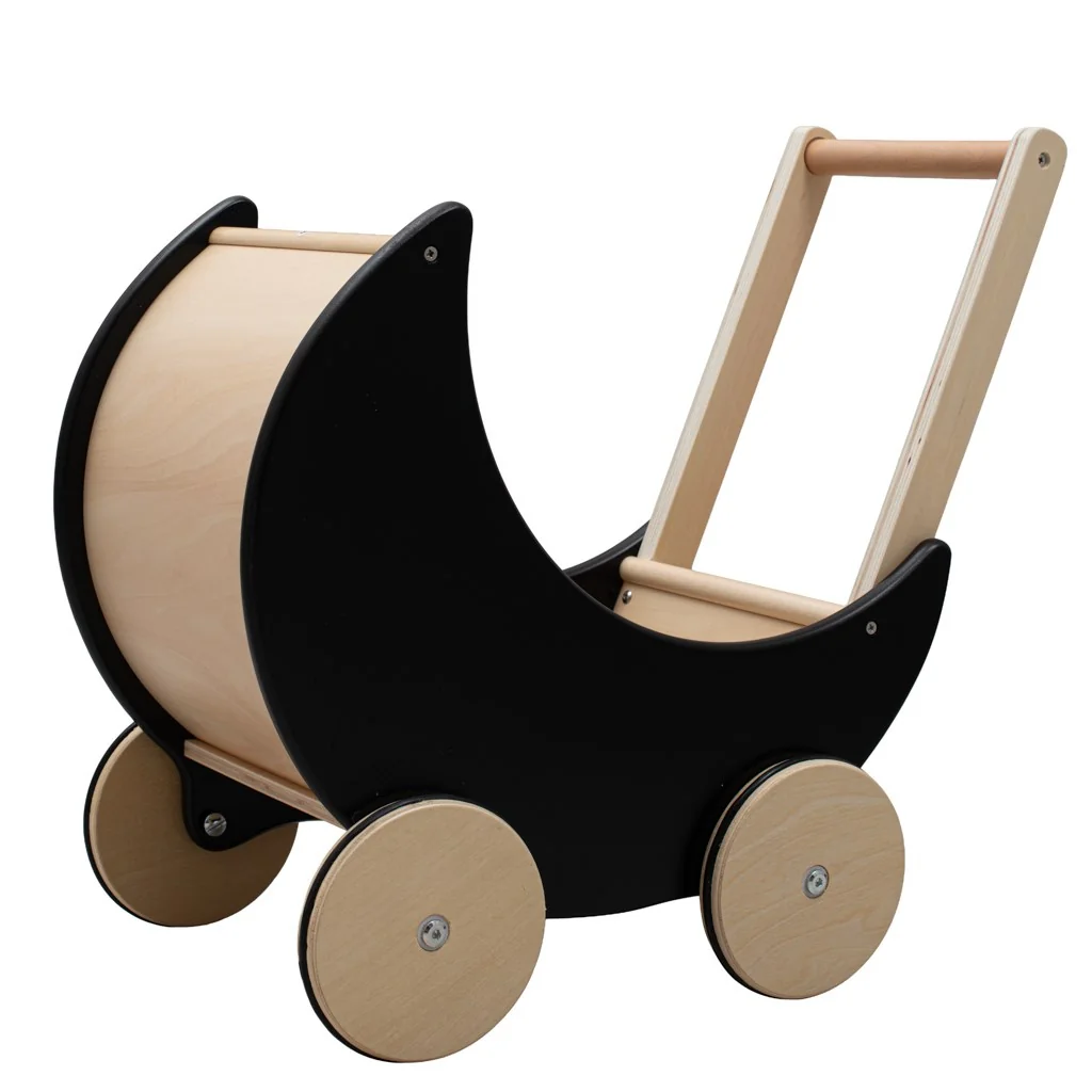 Drevený kočík, chodítko pre deti 2v1 Montessori Baby Mix čierny ,
