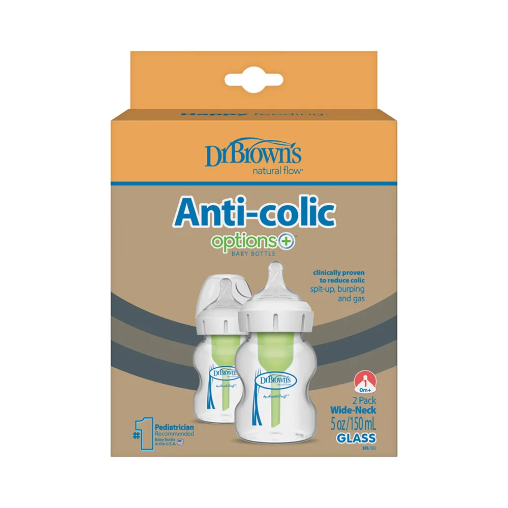 Dojčenská Antikoliková fľaša Options+ SKLENENÁ Wide-Neck 150ml 2 ks (WB52700-P2)