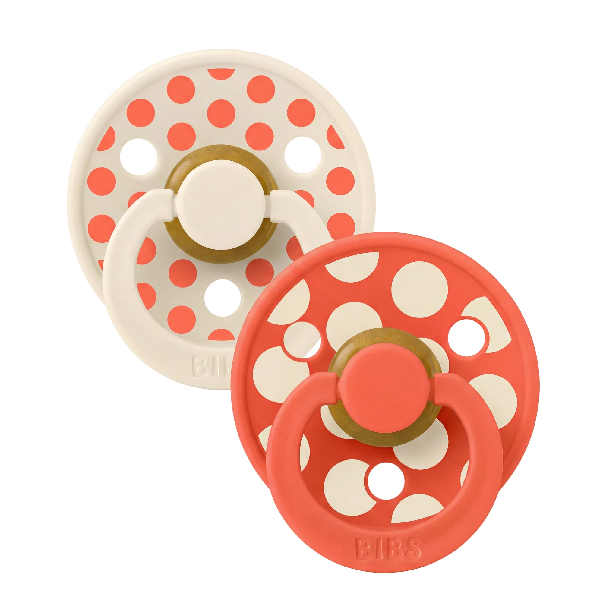 BIBS STUDIO Colour Polka cumlíky z prírodného kaučuku 2ks - veľkosť 1 Ivory / Tango