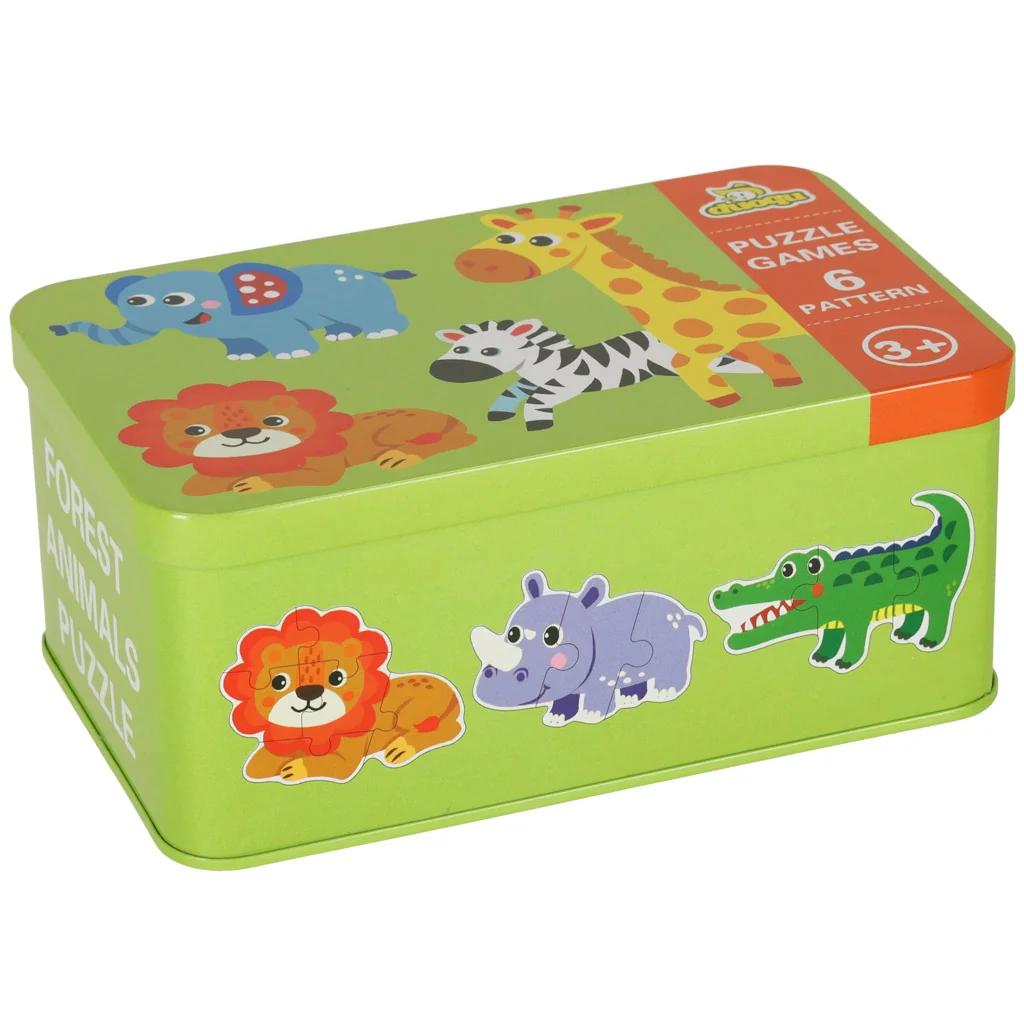 Puzzle pre deti v plechovej krabičke, Safari zvieratá 25 dielikov