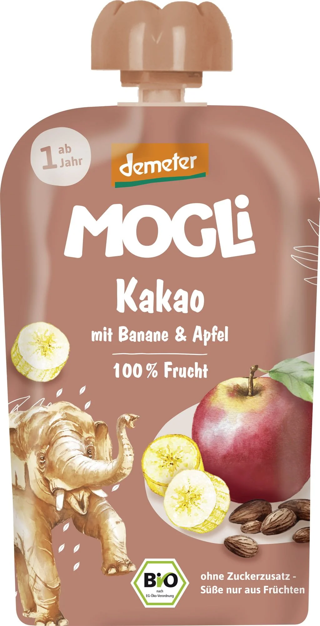 MOGLi kakaová kapsička s jablkom a banánom s certifikáciou Demeter 1×100 g, ovocná kapsička