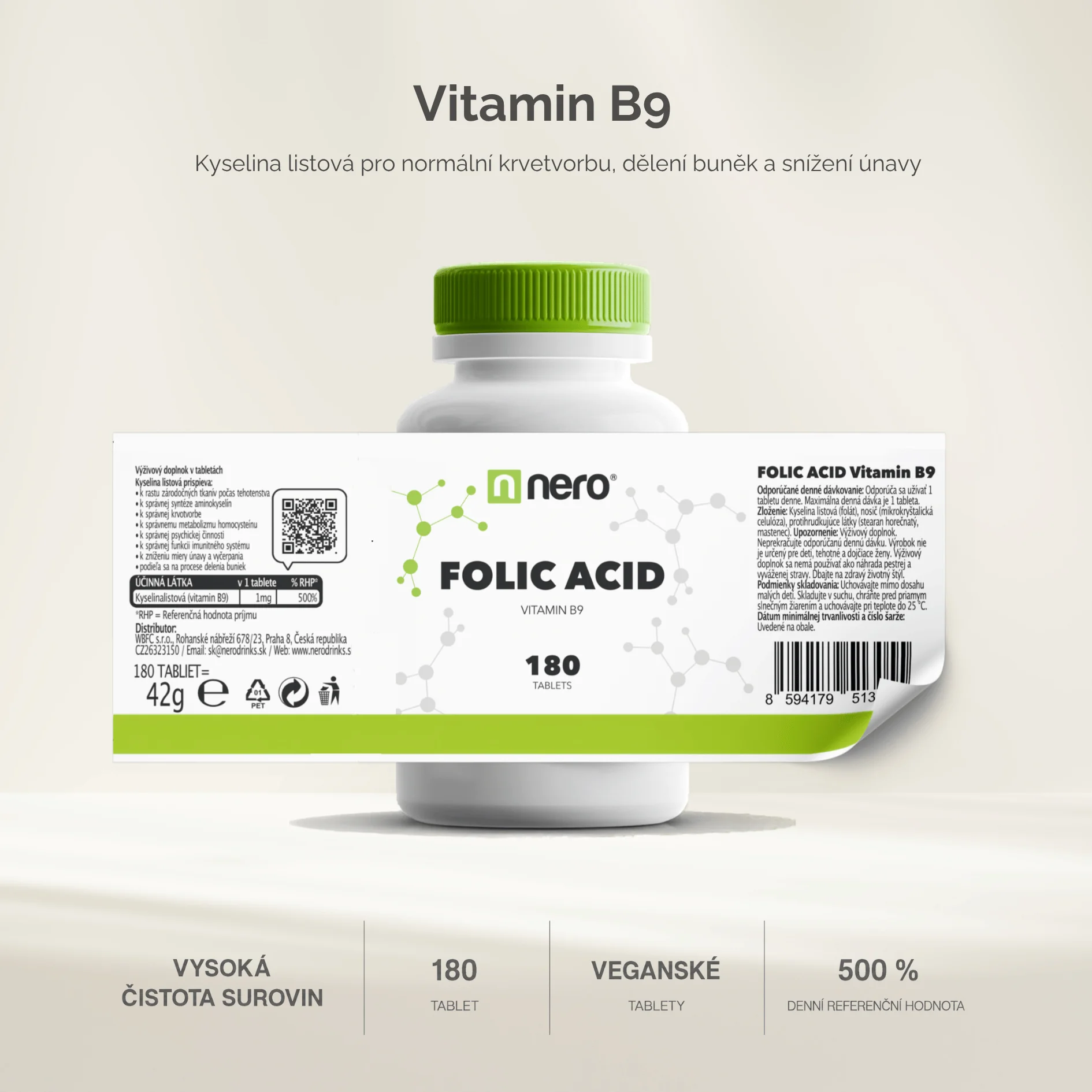 NERO Vitamin B9 Kyselina listová 180 tabliet