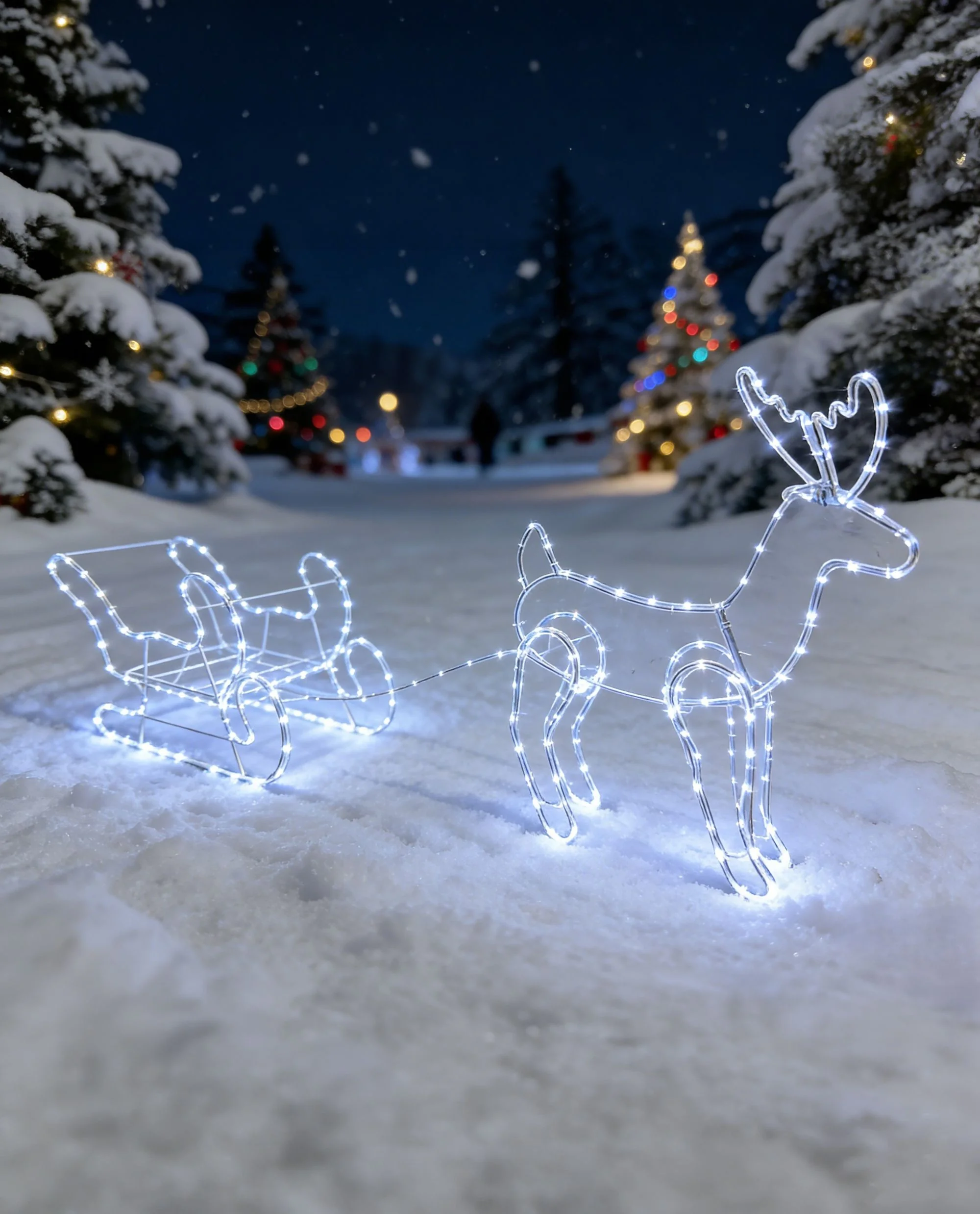 MagicHome vianočný LED sob so záprahom, 1 ks 240 LED studená biela, exteriér, 1,2 m