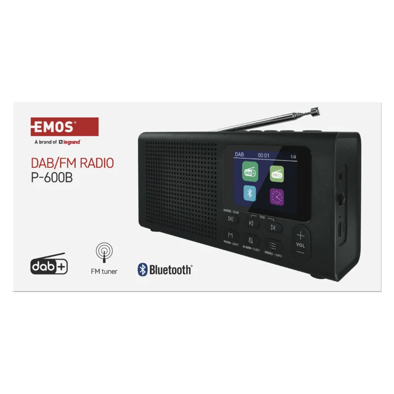 EMOS Prenosné rádio s Bluetooth, MP3, DAB / DAB+ / FM, čierne 1 ks