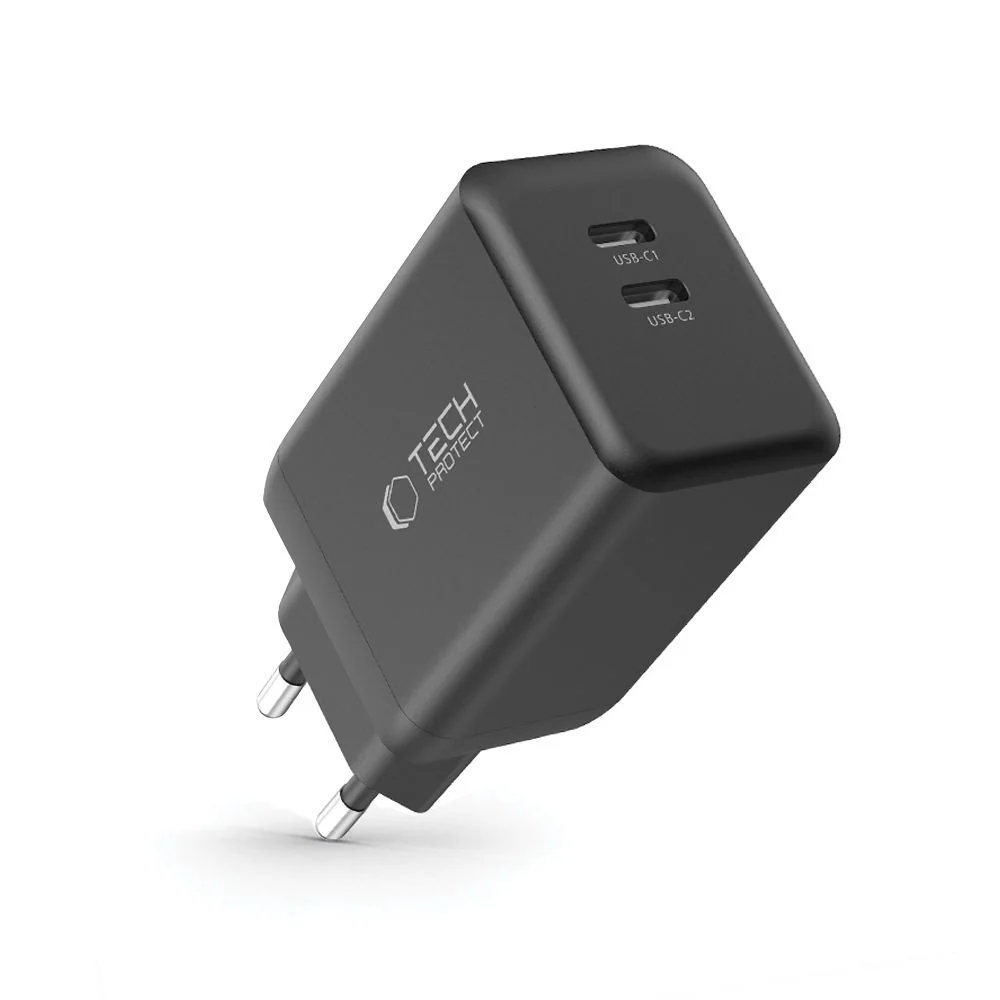 Tech-Protect NC45W GaN sieťová nabíjačka 2x USB-C 45W, čierna